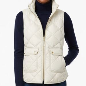 J.Crew Ivory Quilted Down Puffer Vest XS Gold Snap Pockets